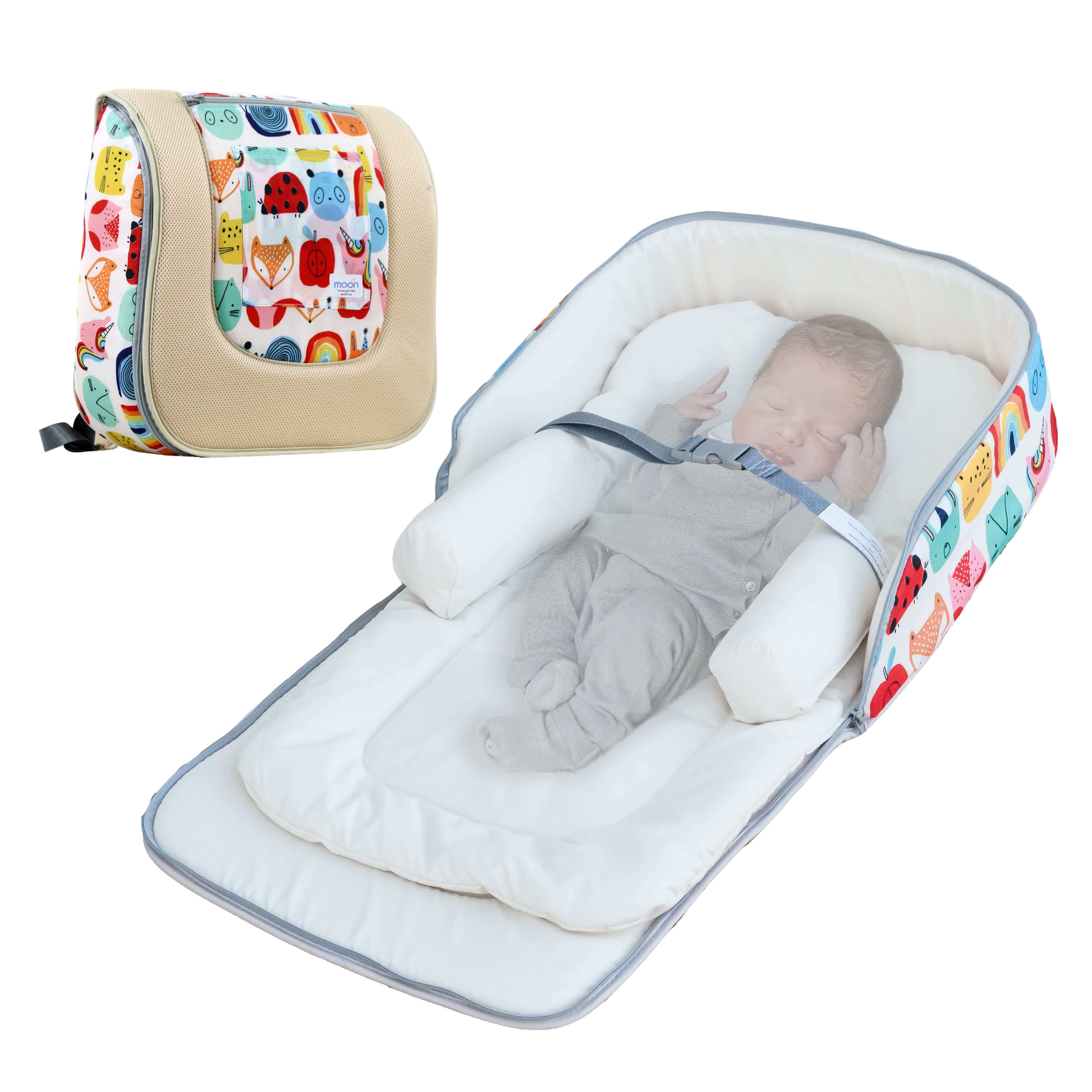 Moon Travalo Animal Print Portable Travel Baby Bed & Backpack Bag, Multicolour